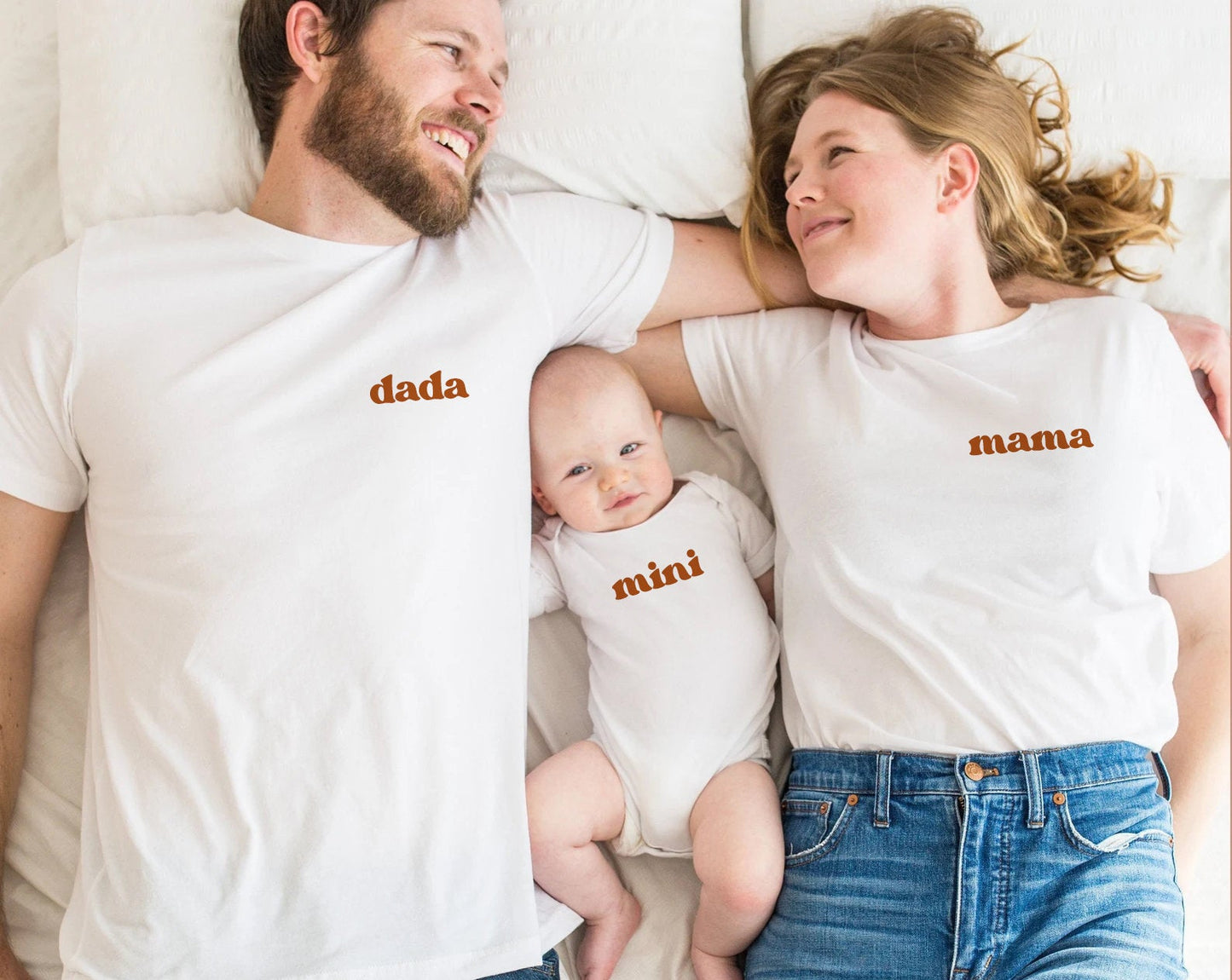 Matching Family Shirts, Matching Shirts For Mom Dad Mini and Babe Mama Dada Tee Mommy And Me, Sibling Tees 70s Boho Pregnancy Announcement