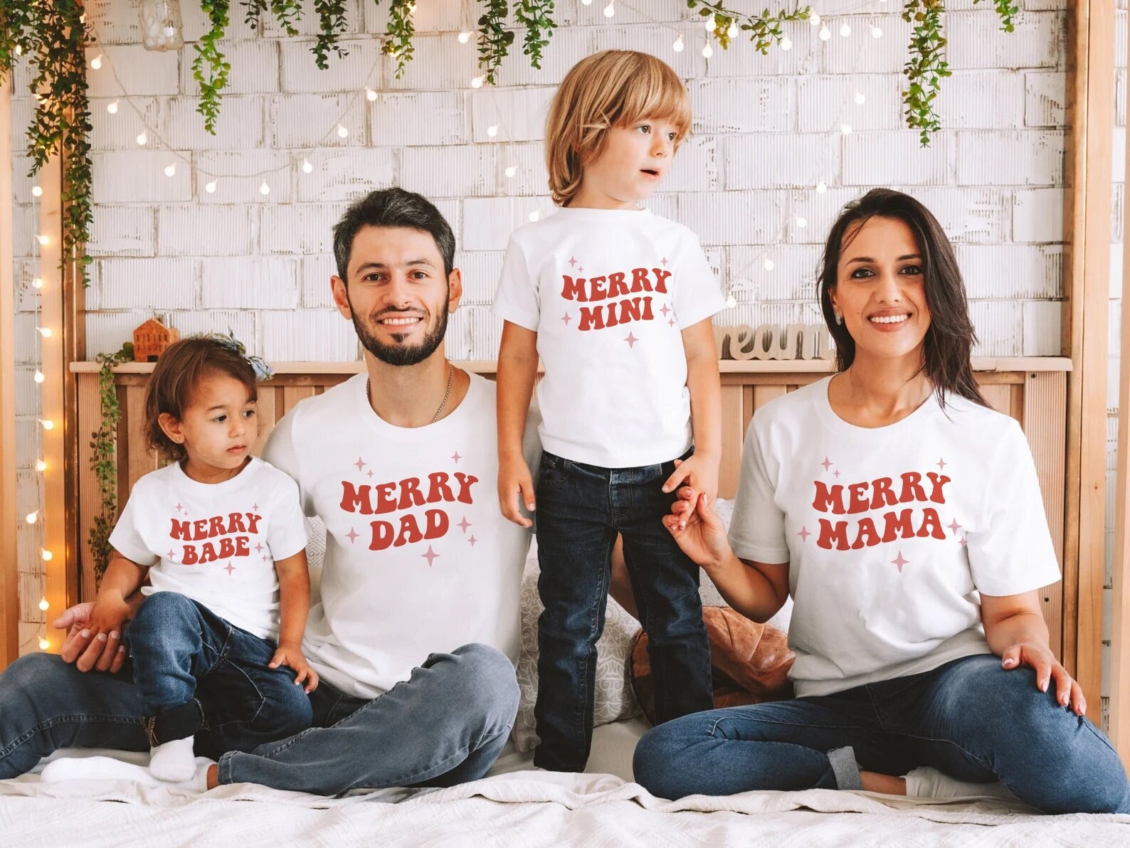 Christmas Matching Family Shirts, Merry Mama and Mini, Merry Dad, Christmas Mommy And Me, Christmas Sibling Tees Family Hippie Christmas