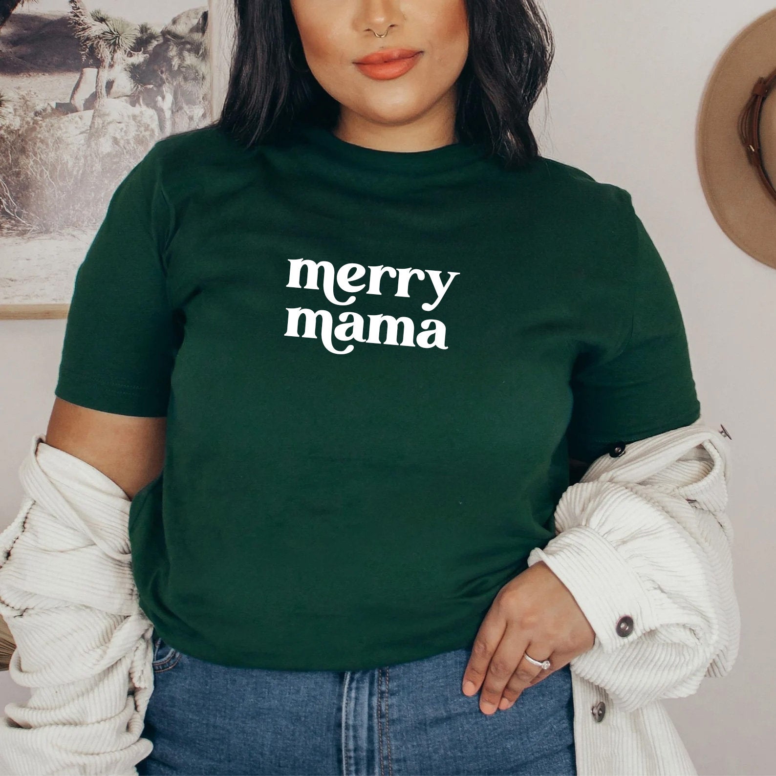 Merry Mama Christmas Tshirt for Mom, Merry Mama Shirt, Christmas Minimal Tee, Gift For New Mom Christmas Shirt, Oversized Mama Christmas Tee