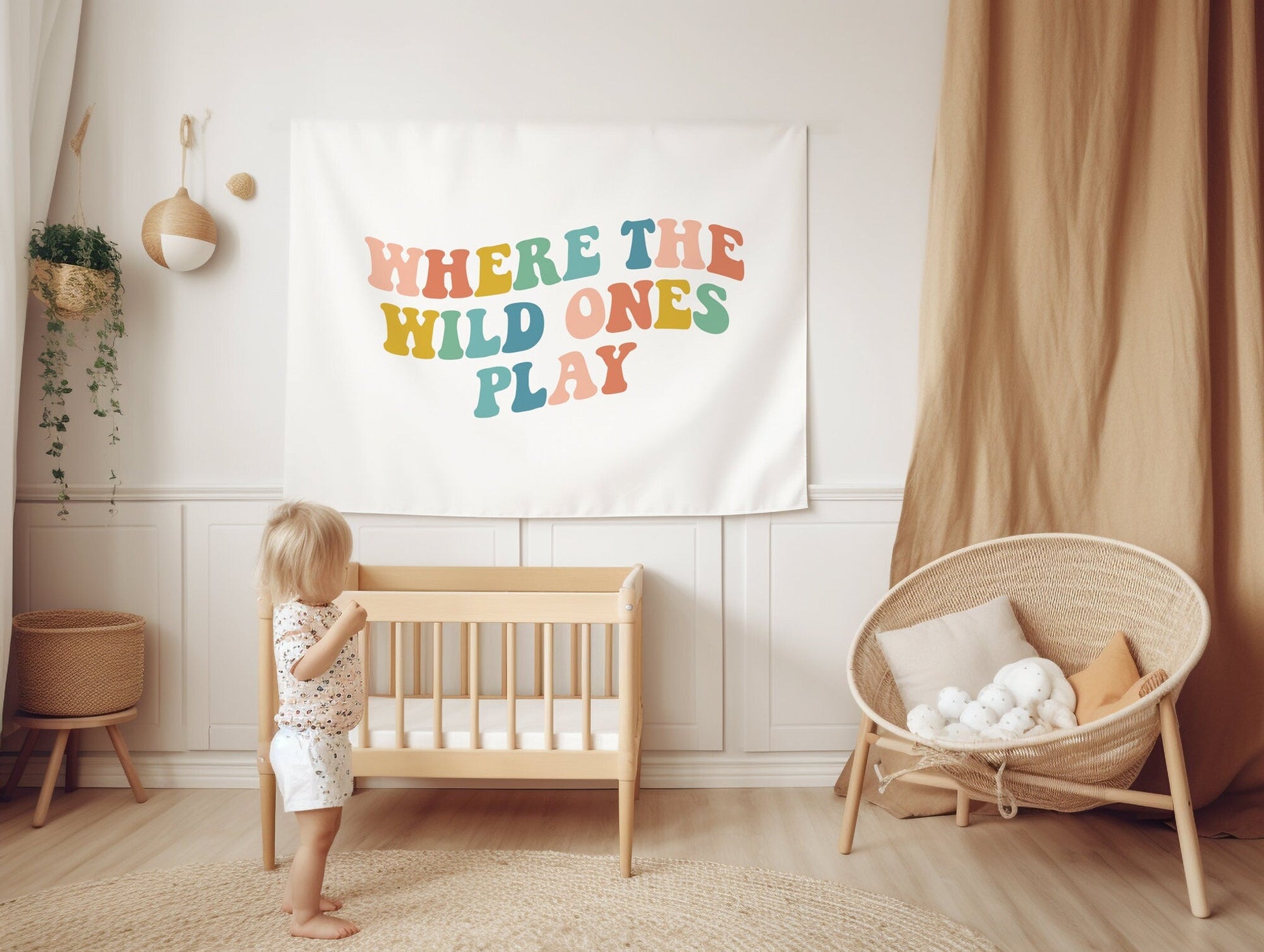 Playroom Wall Decor Playroom Banner Boho Nursery Tapestry Toddler Room Decor Where the Wild Ones Play Sign Retro Playroom Flag Kids Room Art