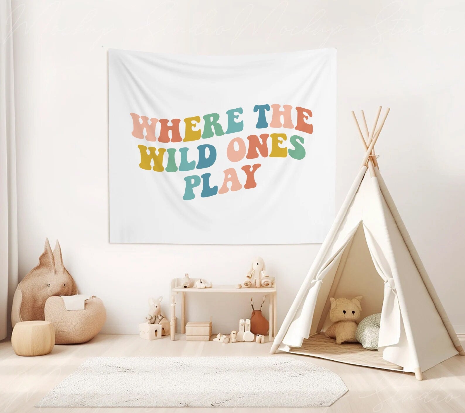 Playroom Wall Decor Playroom Banner Boho Nursery Tapestry Toddler Room Decor Where the Wild Ones Play Sign Retro Playroom Flag Kids Room Art