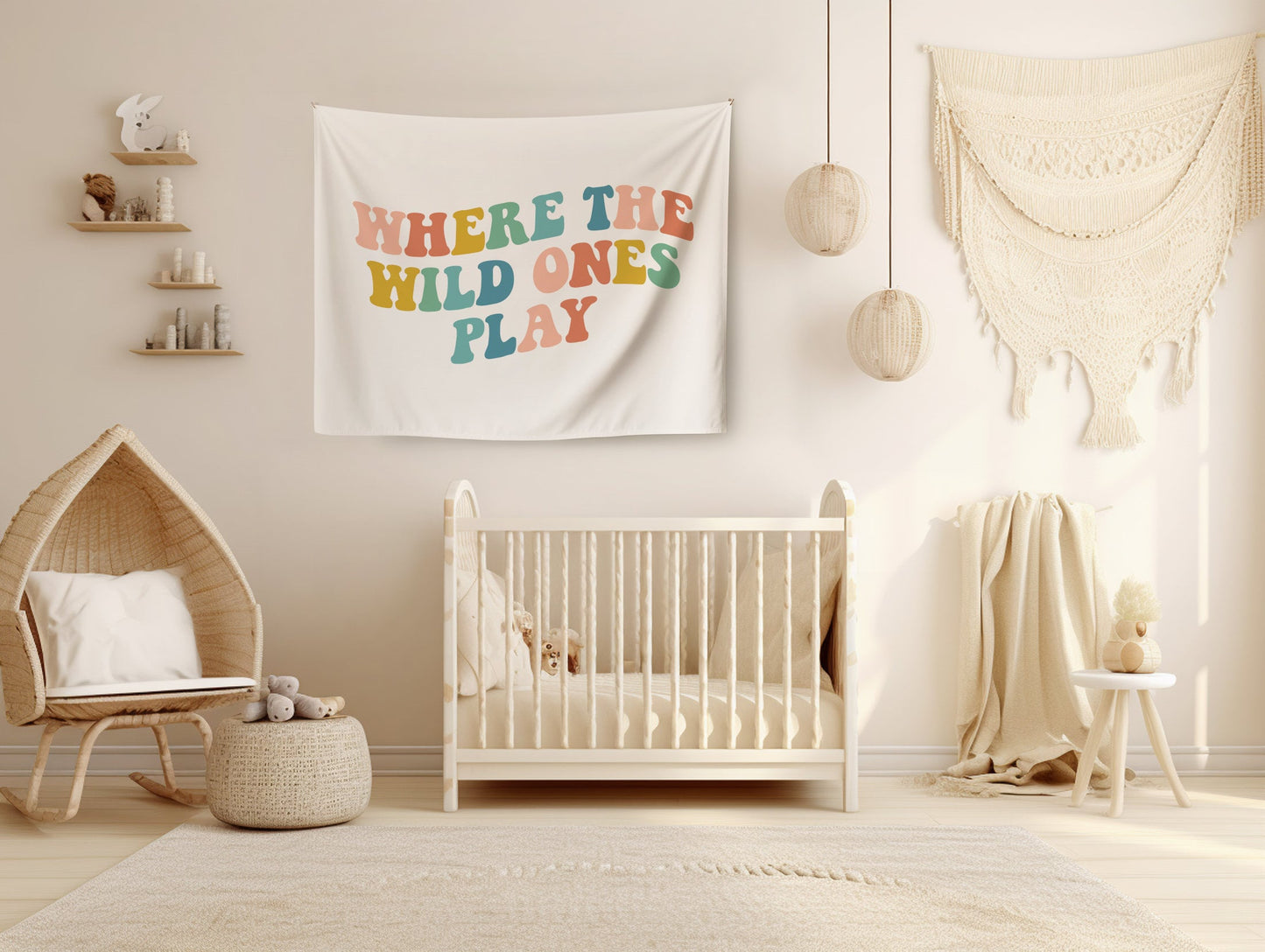 Playroom Wall Decor Playroom Banner Boho Nursery Tapestry Toddler Room Decor Where the Wild Ones Play Sign Retro Playroom Flag Kids Room Art