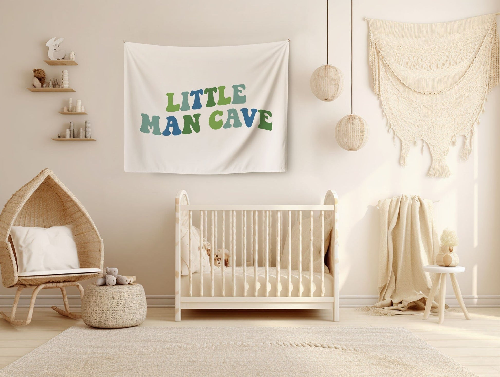 Little Man Cave Banner Boys Room Banner Play Room Wall Decor Playroom Tapestry Boys Nursery Decor Blue Toddler Room Sign Boys Bedroom Sign