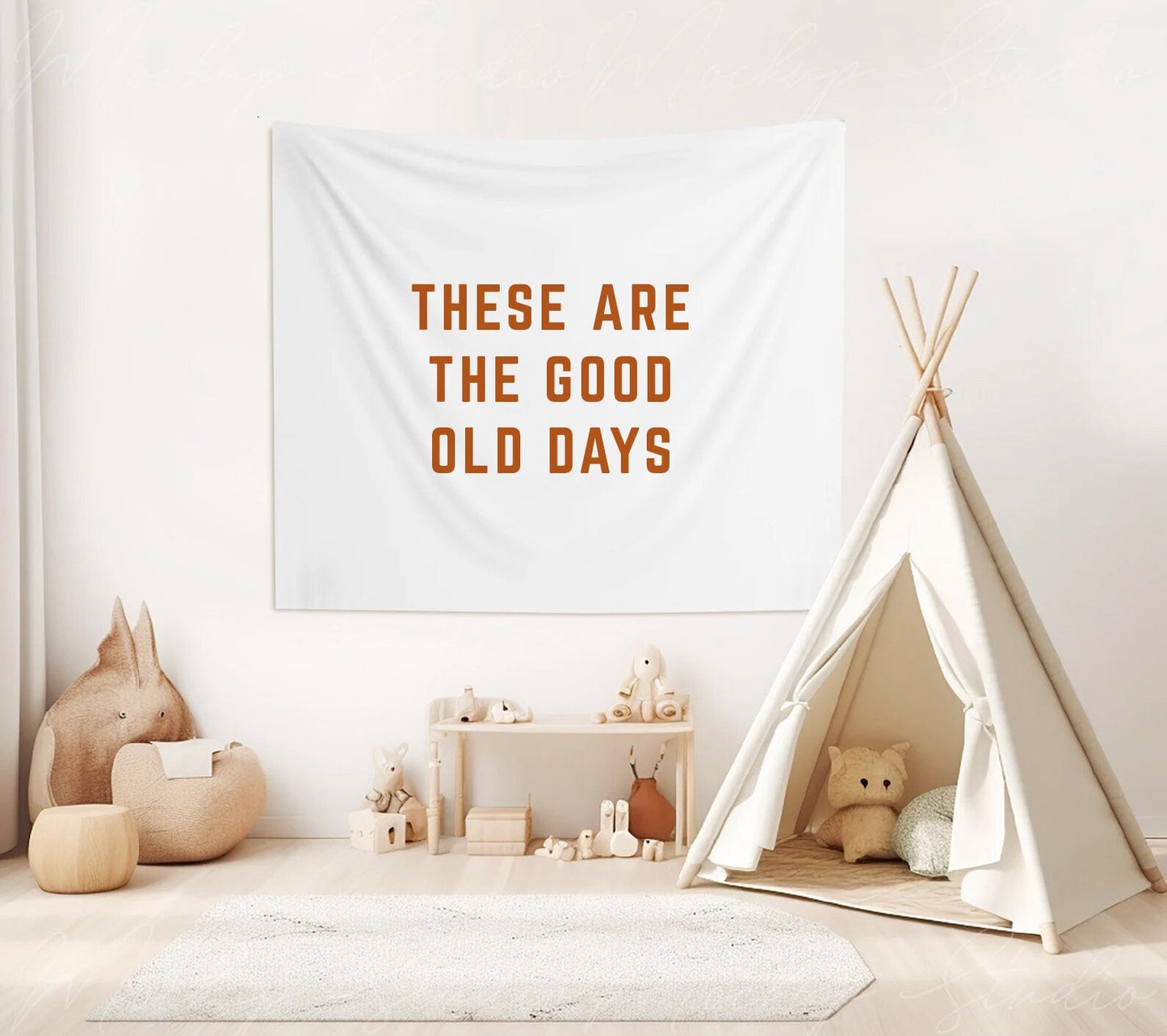 These are the Good Old Days Banner Vintage Playroom Decor Retro Kids Room Banner Boho Nursery Neutral Kids Room Sign Minimal Nursery Flag