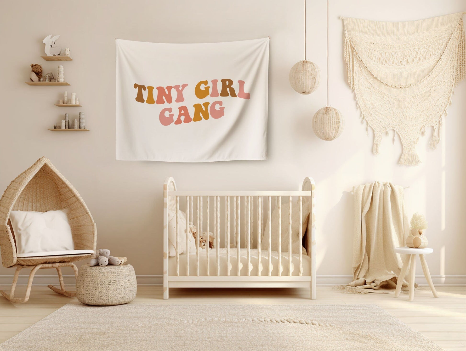 Tiny Girl Gang Banner Boho Girls Nursery Decor Girls Bedroom Decor Playroom Flag Nursery Wall Decor Wall Art for Girl Nursery Boho Kids Room