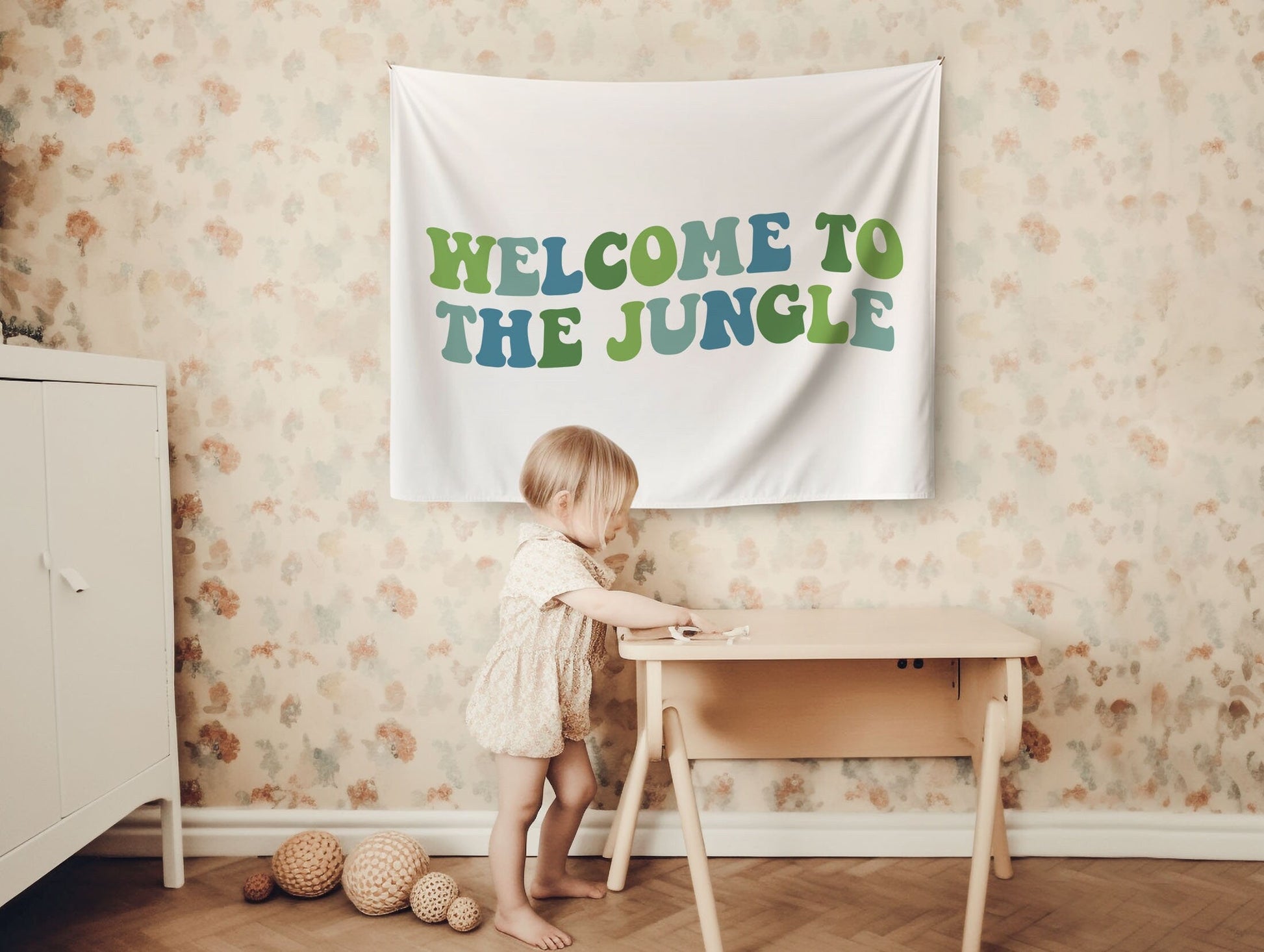 Welcome to the Jungle Playroom Wall Decor Playroom Banner Boho Nursery Boys Blue Sign Retro Playroom Flag Green Kids Room Decor Boys Art