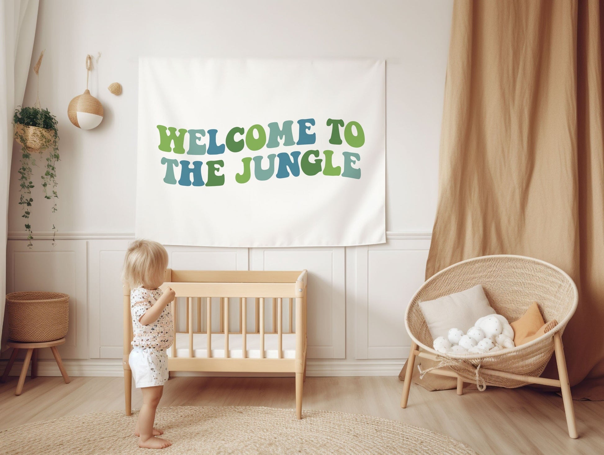 Welcome to the Jungle Playroom Wall Decor Playroom Banner Boho Nursery Boys Blue Sign Retro Playroom Flag Green Kids Room Decor Boys Art