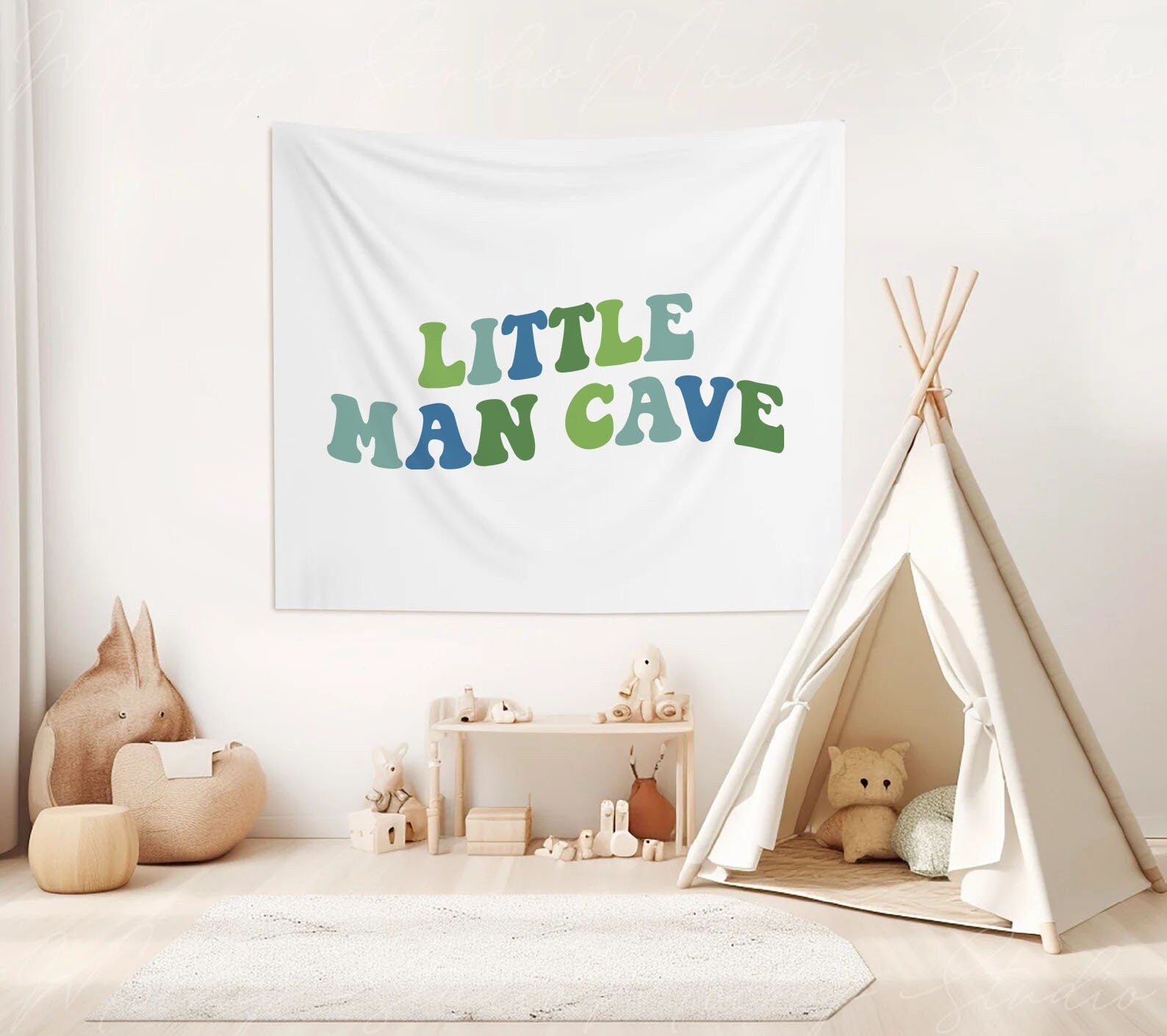 Little Man Cave Banner Boys Room Banner Play Room Wall Decor Playroom Tapestry Boys Nursery Decor Blue Toddler Room Sign Boys Bedroom Sign