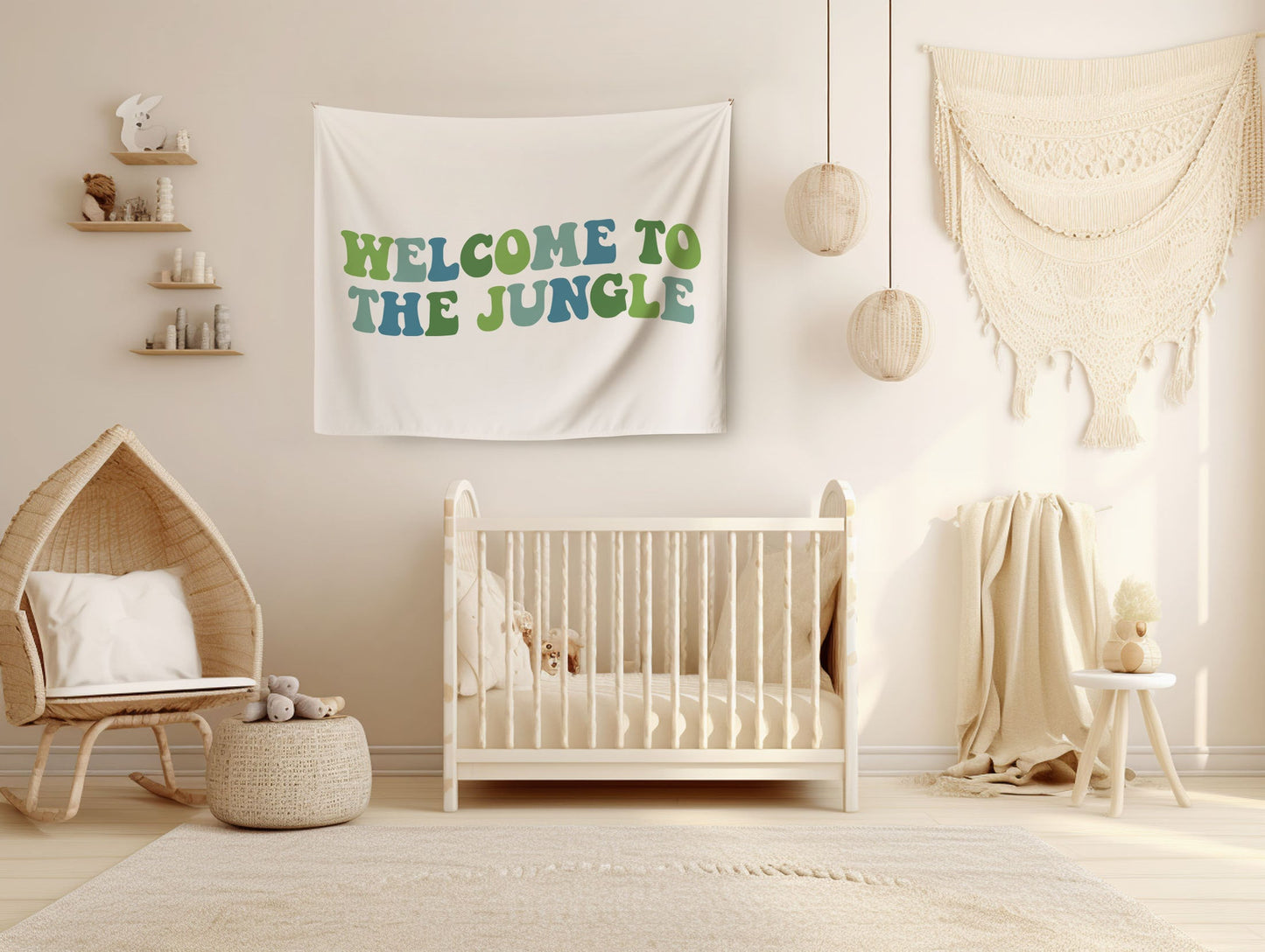 Welcome to the Jungle Playroom Wall Decor Playroom Banner Boho Nursery Boys Blue Sign Retro Playroom Flag Green Kids Room Decor Boys Art