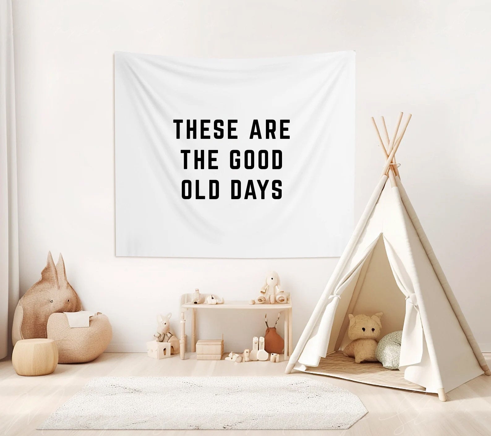 These are the Good Old Days Banner Vintage Playroom Decor Boho Nursery Neutral Kids Room Sign Retro Kids Room Banner Minimal Nursery Flag